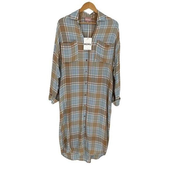 Show Me your MuMu Womens Leo Button Down Tunic Shirt Dress Multicolor XS NWT - Picture 1 of 9